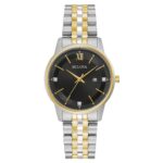 Reloj Bulova Clásico 98P198 Acero Inoxidable Bicolor Esfera Negra 32 milímetros con Diamantes para Mujer