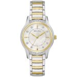Reloj Bulova Clásico Mujer 98R288 Acero Inoxidable Bicolor 16 Diamantes Esfera Madreperla Cristal Mineral Curvo 31 Milím