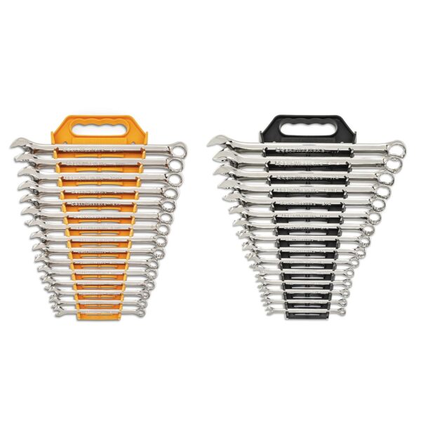 GEARWRENCH 81937 Juego de llaves combinadas de patrón largo de 12 puntos SAE/métricas con bastidores de llaves (1/4-1 pu
