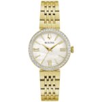Reloj Bulova 98L276 Cristales Acero Inoxidable Tono Dorado Esfera Nácar Blanca Mujer
