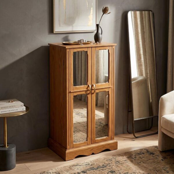 Armario de Joyería de Pie Hives and Honey Meadow 1321-458 con Espejo Abatible Puertas Francesas 7 Cajones Color Nuez