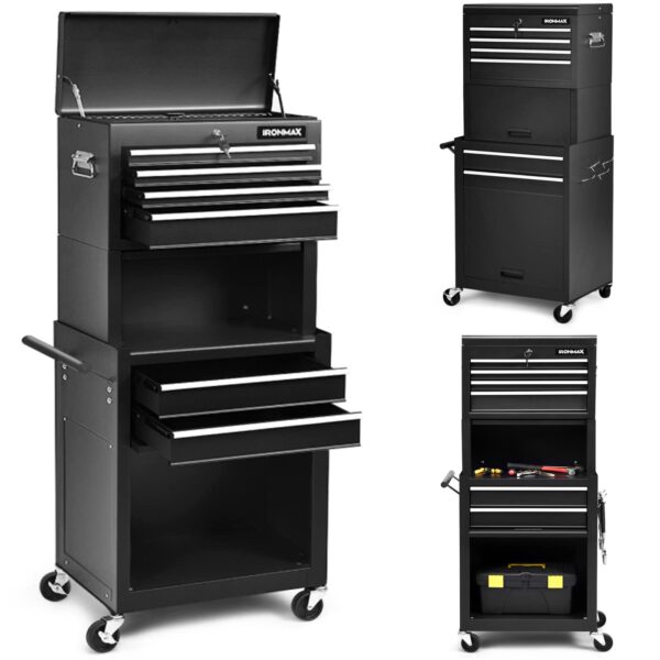 ERGOMASTER Caja de herramientas rodante, caja superior extraíble, gabinete inferior grande con ruedas y sistema de bloqu