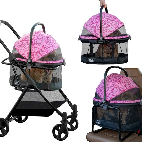 Sistema de Viaje para Mascotas Pet Gear View 360 3 en 1 Cochecito Transportador y Asiento Elevador PG8140NZPFU Rosa Flor