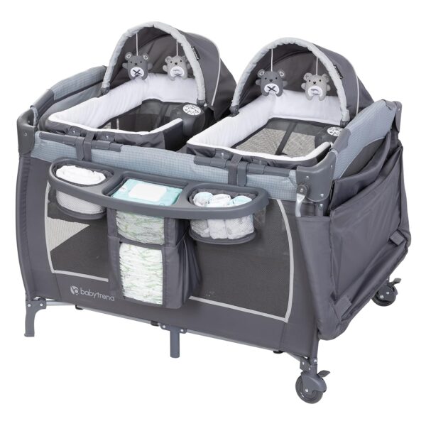 Baby Trend Lil' Snooze™ Deluxe III Nursery Center® Corral para gemelos, gris acogedor