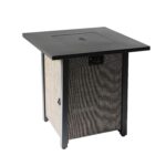 Fogata de Gas Propano Teamson Home HF28201AA-AMZ 28 Pulgadas Base de Textileno Tejida Marrón Beige con Mesa y Cubierta d