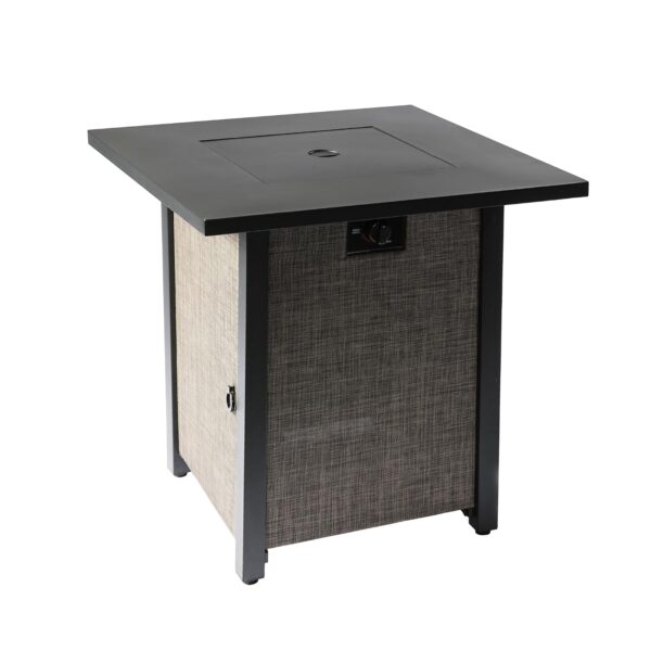 Fogata de Gas Propano Teamson Home HF28201AA-AMZ 28 Pulgadas Base de Textileno Tejida Marrón Beige con Mesa y Cubierta d