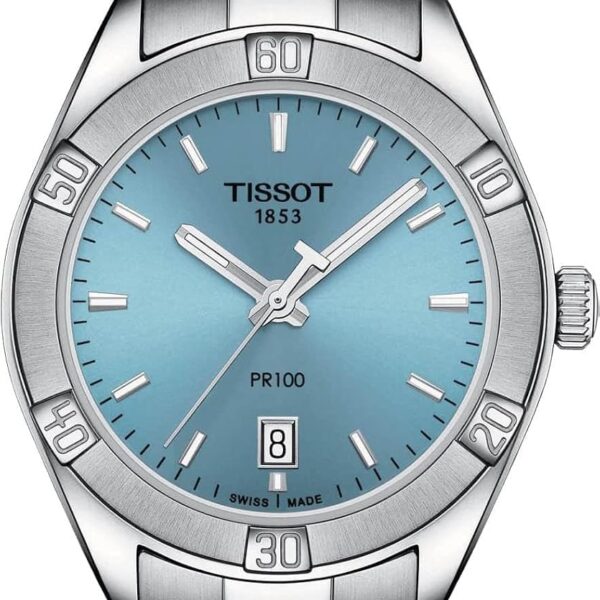 Reloj Tissot PR 100 Sport Chic T1019101135100 Mujer Acero Inoxidable Esfera Azul Correa Gris 36 Milímetros