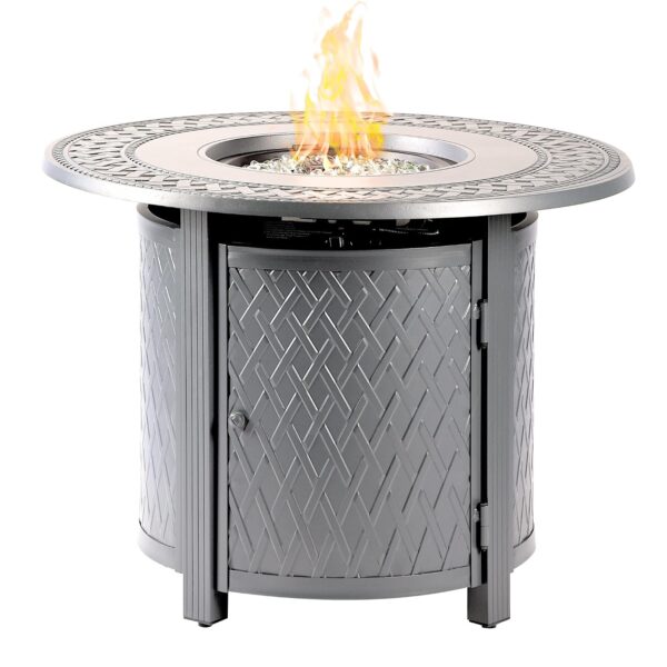 Mesa Redonda de Aluminio para Fogata de Propano Oakland Living RITZ-FPT-GY 34 Pulgadas x 34 Pulgadas 37000 BTU Acabado G