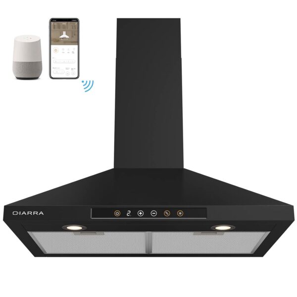 Campana extractora negra de 30 pulgadas con control de voz, campana extractora de montaje en pared compatible con Alexa/
