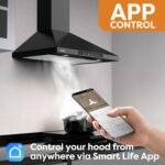 Campana extractora negra de 30 pulgadas con control de voz, campana extractora de montaje en pared compatible con Alexa/