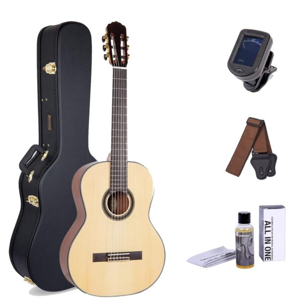 Crossrock Paquete de guitarra clásica para estudiantes, Spruce 4/4, tamaño completo, 39 pulgadas, guitarra clásica con e