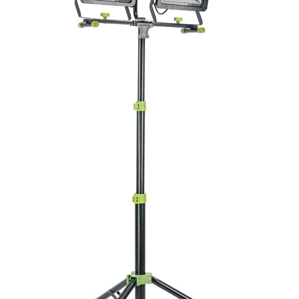 PowerSmith Luz de trabajo LED de doble cabezal de 30,000 lúmenes con trípode de metal ajustable de 80 pulgadas con bloqu