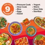 Instant Pot, olla a presión eléctrica de 8 cuartos de galón Whisper Quiet 9 en 1, arrocera de cocción lenta, vaporera, o