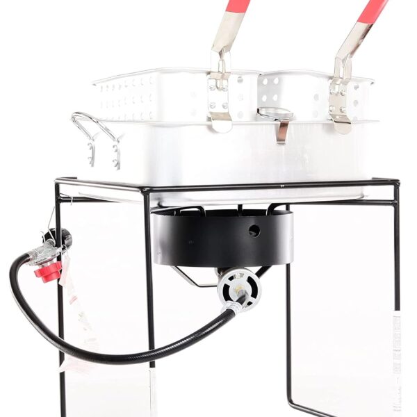 Cocina Portátil de Propano King Kooker 1618A 16 pulgadas con Sartén de Aluminio 15 cuartos de galón Quemador 54000 BTU