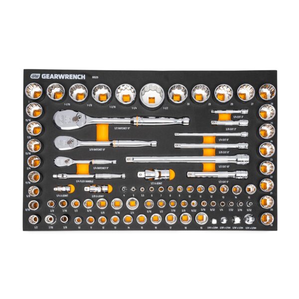 GEARWRENCH 83 Pc. 1/4, 3/8 ", 1/2" 90 dientes SAE/métrica Juego de herramientas mecánicas con bandeja de espuma EVA - 86