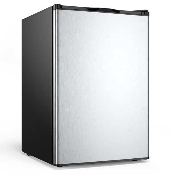 NAFORT Congelador vertical compacto de 3.0 pies cúbicos con puerta individual de acero inoxidable, pequeña máquina de co