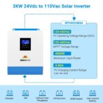 Inversor de Onda Sinusoidal Pura SGPWOSAY SPH302480A 3000W 24V con Cargador Solar MPPT 80A y Cargador de Batería CA 40A
