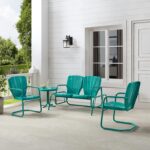 Juego de Muebles de Patio Crosley Furniture Ridgeland KO10022TU 4 Piezas Metal Turquesa Brillo