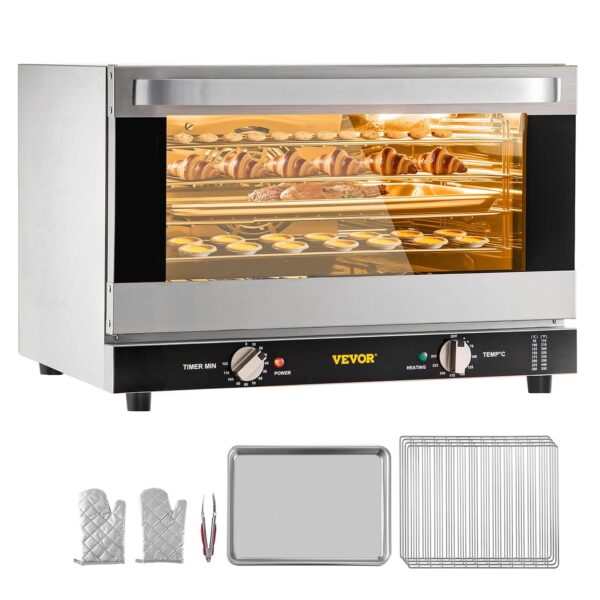 VEVOR Horno de Convección Comercial, 47L/43Qt, Horno Convencional de Media Medida para Encimera, Tostador de 4 Niveles 1