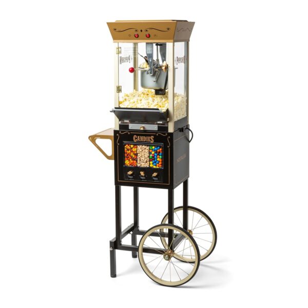 Nostalgia Carrito dispensador profesional de palomitas de maíz vintage de 8 onzas, hace hasta 32 tazas, tres dispensador