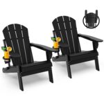 Juego de 2 Sillas Adirondack Plegables GREENVINES HT-OC-AD HDPE Negro con Portavasos 30x34.7x35 Pulgadas