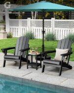 Juego de 2 Sillas Adirondack Plegables GREENVINES HT-OC-AD HDPE Negro con Portavasos 30x34.7x35 Pulgadas