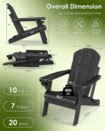 Juego de 2 Sillas Adirondack Plegables GREENVINES HT-OC-AD HDPE Negro con Portavasos 30x34.7x35 Pulgadas