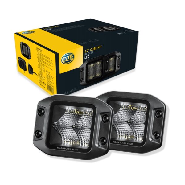 Kit de Luces LED Hella Black Magic 358176831 Cubo 3.2 Pulgadas Montaje Empotrado Luz de Inundación IP68 IP69K