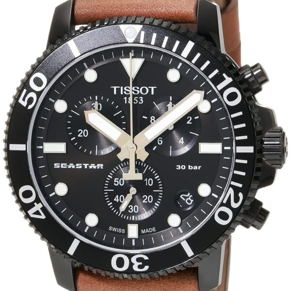 Reloj Tissot Seastar 1000 Cronógrafo T1204173605100 Caja de Acero Inoxidable 316L con Revestimiento PVD Negro Correa de