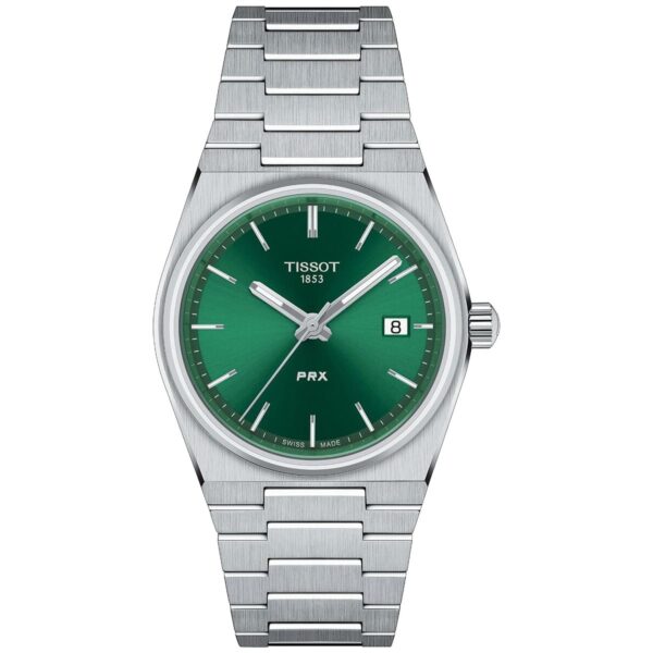Reloj Tissot PRX de cuarzo suizo esfera verde caja de acero inoxidable 35 mm T1372101108100