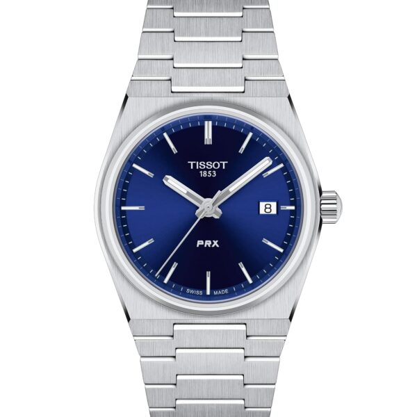 Reloj Tissot PRX T1372101104100 Caja de Acero Inoxidable 316L 35 Milímetros Esfera Azul Correa Gris Cristal de Zafiro