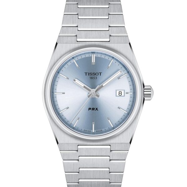 Reloj Tissot PRX T1372101135100 Cuarzo Caja de Acero Inoxidable 316L 35 mm Esfera Azul Correa Gris Cristal de Zafiro