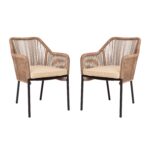 Juego de 2 Sillas Apilables Flash Furniture Kallie SDA-AD892006-NAT-2-GG Marco de Aluminio Negro Asiento Tejido Natural