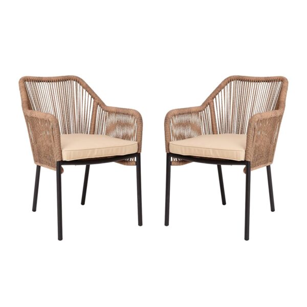 Juego de 2 Sillas Apilables Flash Furniture Kallie SDA-AD892006-NAT-2-GG Marco de Aluminio Negro Asiento Tejido Natural