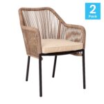 Juego de 2 Sillas Apilables Flash Furniture Kallie SDA-AD892006-NAT-2-GG Marco de Aluminio Negro Asiento Tejido Natural