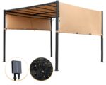 Pérgola FDW Pergolas Gazebo for Patios 10 x 10 pies Marco de Acero Toldo Ajustable con Luz LED Solar Color Beige Broncea