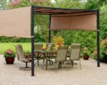 Pérgola FDW Pergolas Gazebo for Patios 10 x 10 pies Marco de Acero Toldo Ajustable con Luz LED Solar Color Beige Broncea