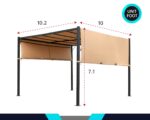 Pérgola FDW Pergolas Gazebo for Patios 10 x 10 pies Marco de Acero Toldo Ajustable con Luz LED Solar Color Beige Broncea