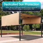 Pérgola FDW Pergolas Gazebo for Patios 10 x 10 pies Marco de Acero Toldo Ajustable con Luz LED Solar Color Beige Broncea