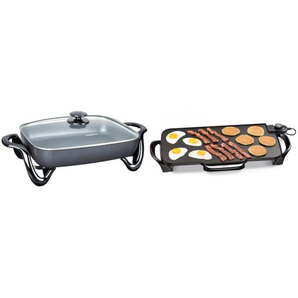 Combo Sartén Eléctrica Presto 06852 16 Pulgadas con Tapa de Vidrio y Plancha Eléctrica Presto 07061 22 Pulgadas Negro co