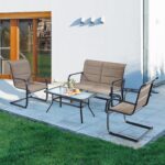 Juego de Muebles de Exterior Tangkula AM5251HM 4 Piezas Marrón Acero Vidrio Templado