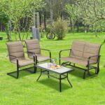 Juego de Muebles de Exterior Tangkula AM5251HM 4 Piezas Marrón Acero Vidrio Templado