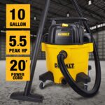 DEWALT Aspiradora de tienda de 10 galones en húmedo y seco, aspiradora de polietileno en seco de 5.5 HP con accesorios,