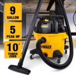 DEWALT Aspiradora de tienda DXV09PZ de polietileno de 9 galones para taller/lugar de trabajo, color amarillo