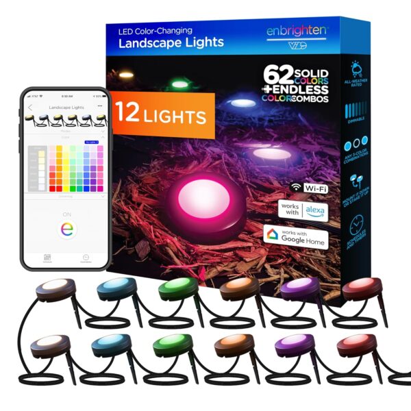 Luces LED Inteligentes para Exteriores Enbrighten 58105 12 Discos Cable de 110 Pies con Cable Guía de 22 Pies Compatible