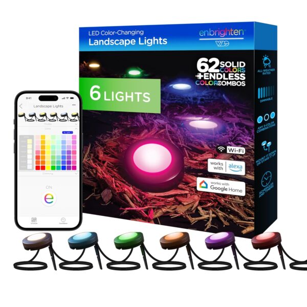 Luces LED Inteligentes para Exteriores Enbrighten 58103 6 Piezas Cable de 50 pies Cable Guía de 22 pies Compatible con A