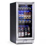COSTWAY Refrigerador de bebidas de 15 pulgadas, mini refrigerador de 3.5 pies cúbicos con puerta de vidrio, cerradura y
