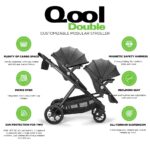Joovy Qool - Cochecito doble doble con asientos reconfigurables, arnés de seguridad magnético con relleno, toldo solar U