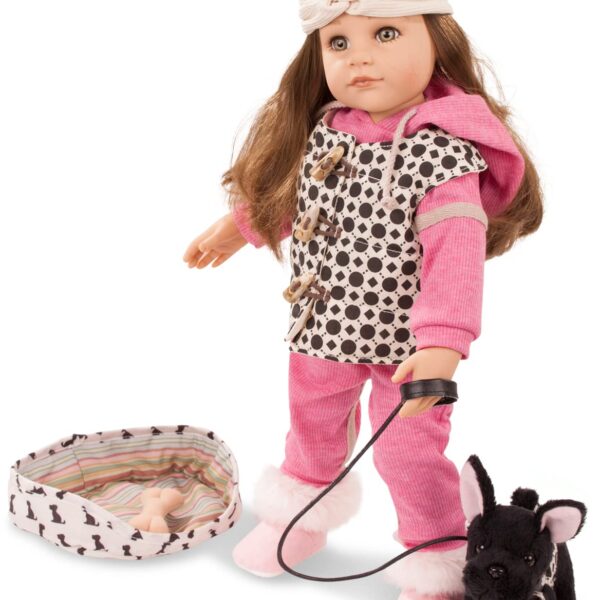 Muñeca Gotz Hannah Staycation 2259098 de Vinilo 19.5 Pulgadas con Cabello Castaño Enraizado y Cachorro de Peluche