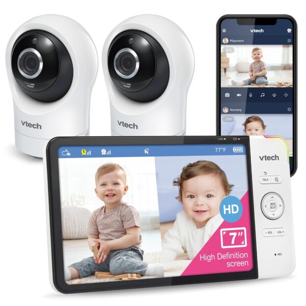 Monitor para Bebé VTech RM7764-2HD WiFi 2 Cámaras Panorámica 360 Grados Zoom 10X Pantalla HD 7 Pulgadas